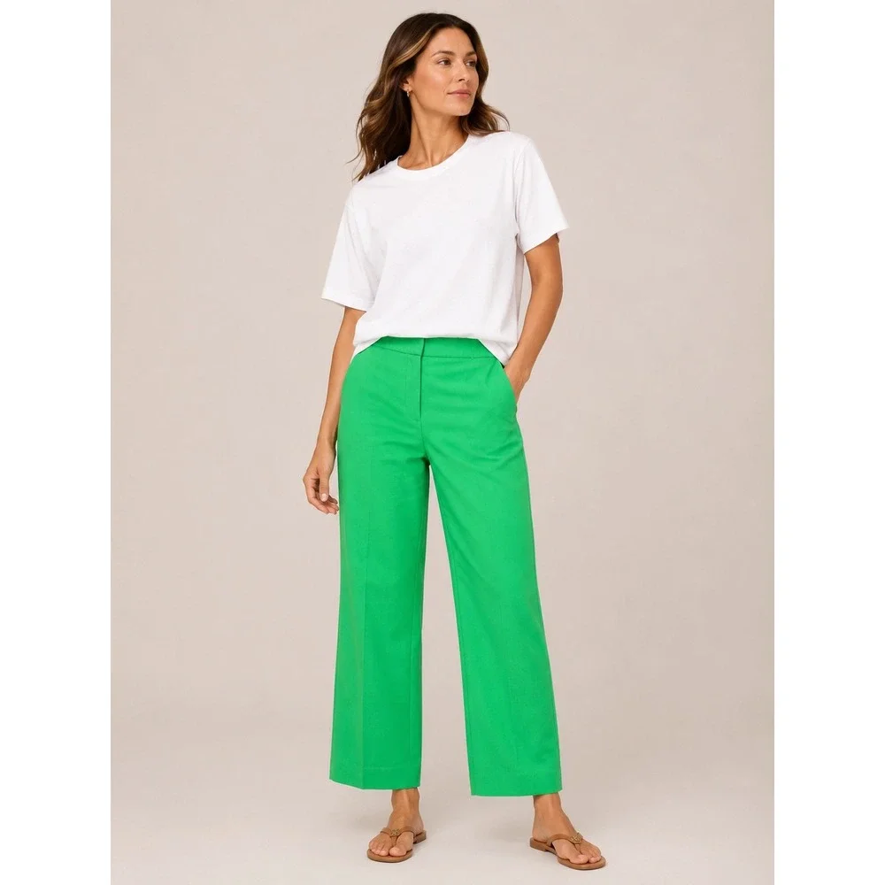 J.Crew Women Green Nova Fides Italian Fabric Straight Leg Trousers‎ 4 Workwear